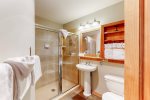 Guest bathroom in this 2 bed, 2 bath unit